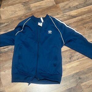 Adidas Navy Zip-Up Jacket with White Stripes